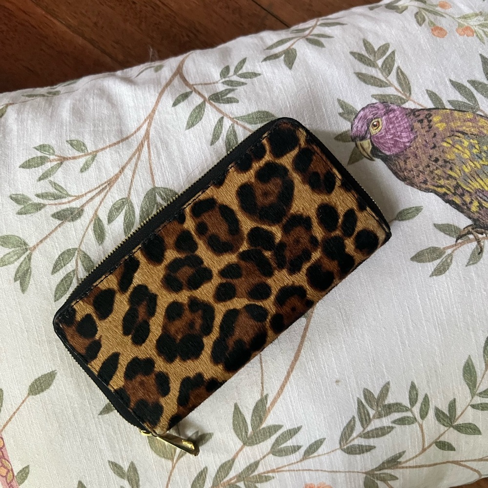 J. Crew Fall Perfect Leopard Pony Hair Women's Zip Wallet New